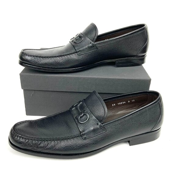 SALVATORE FERRAGAMO  Faraone Embossed Black Leather Loafers Size 13D - Picture 10 of 16
